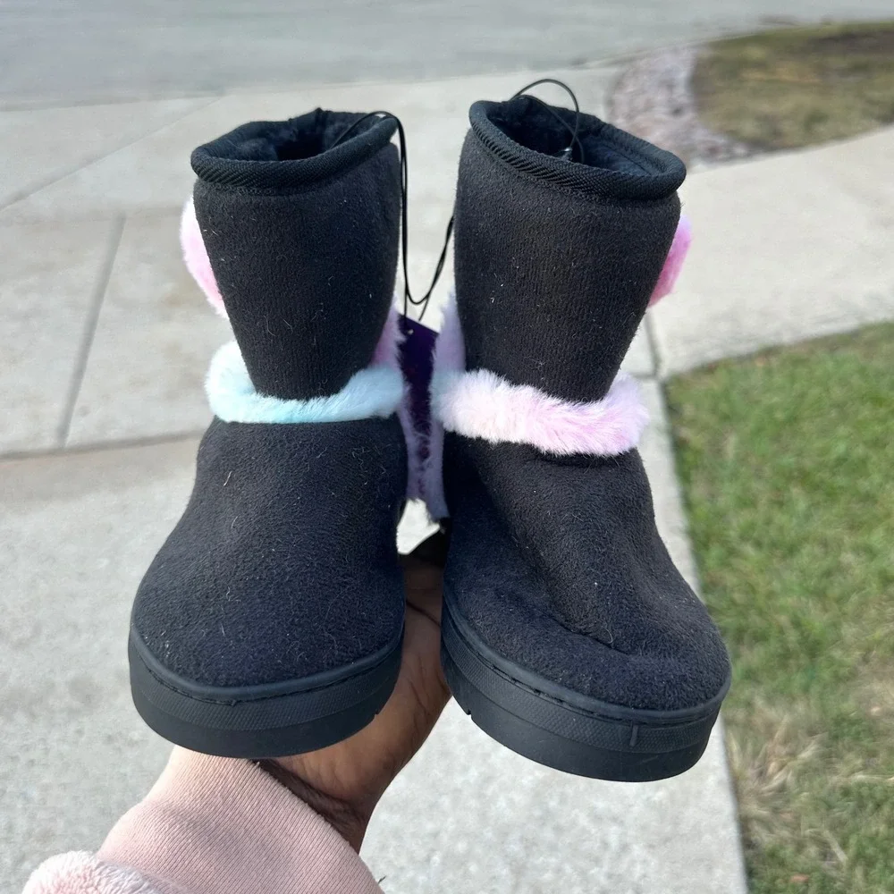 Rampage Little Girls Fur Heart Microsuede Boots Size 13‎ Black